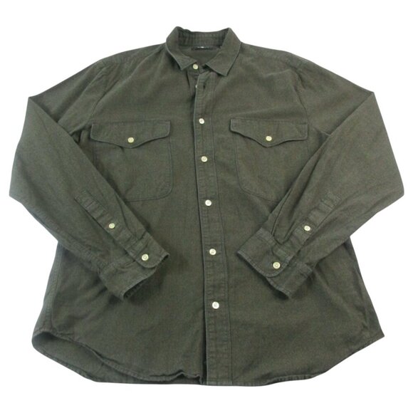 7 For All Mankind Flannel Shirt Mens Large Green Flap Pockets Collared Button-Up - Picture 1 of 10